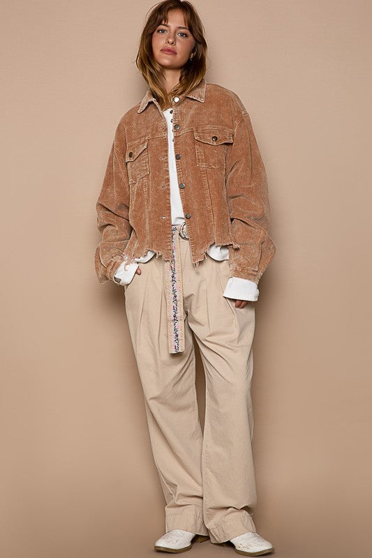 POL Oversized Frayed Edge Shacket Shackets