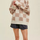 Cozy Daverri checkered ribbed trim knit baggy sweater in beige and cream