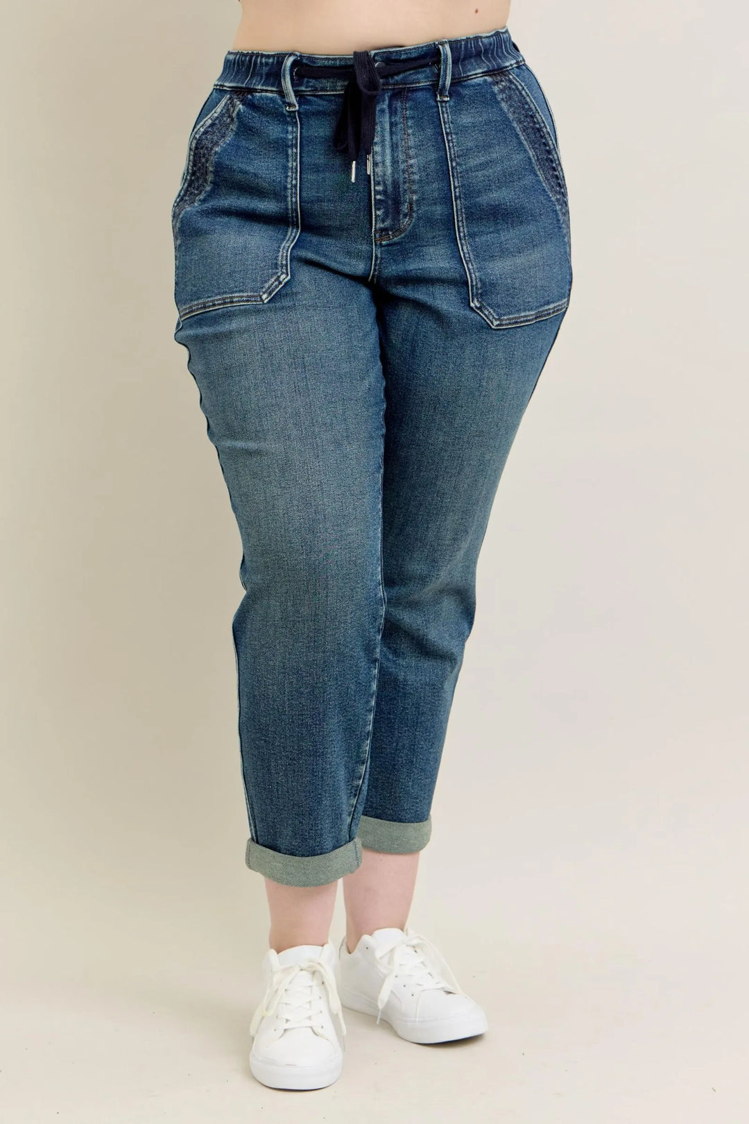 Judy Blue Full Size HW Vintage Wash Jeans w/ Drawstring | Jeans Daverri Fashions