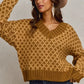 SO ME Color Block Textured Christmas Sweater V Neck Top - DAVERRI FASHIONS