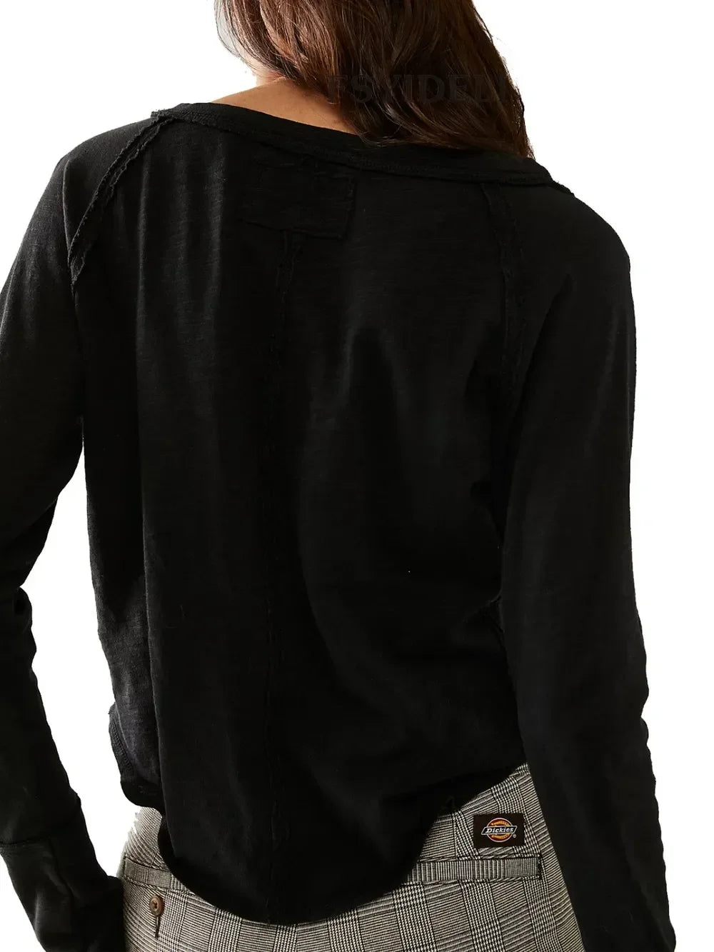 Exposed Seam Notched Long Sleeve T-Shirt - DAVERRI FASHIONS