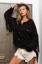 BiBi Suede Fringe Long Sleeve Jacket | Jackets Daverri Fashions