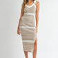 MABLE Striped Rib Knit Midi Dress LT TAUPE M Midi Dresses