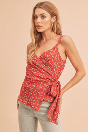 Red Aemi + Co Ditsy Floral Surplice Adjustable Straps Cami | Camisoles Daverri Fashions