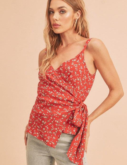 Red Aemi + Co Ditsy Floral Surplice Adjustable Straps Cami | Camisoles Daverri Fashions