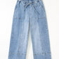 Wide Leg Drawstring Raw Hem Jeans - DAVERRI FASHIONS