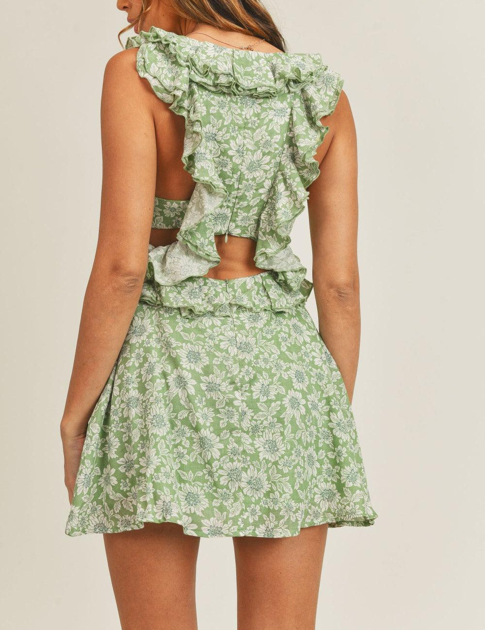 MABLE Floral Side Cutout Ruffled Mini Dress | Daverri Fashions