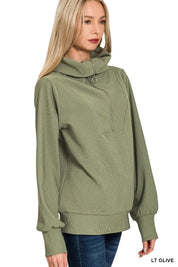 Zenana Ribbed High Neck Half Zip Pullover & Pants Set | Loungewear Sets Daverri Fashions