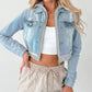 Distressed Zip Up Cropped Hooded Denim Jacket - DAVERRI FASHIONS