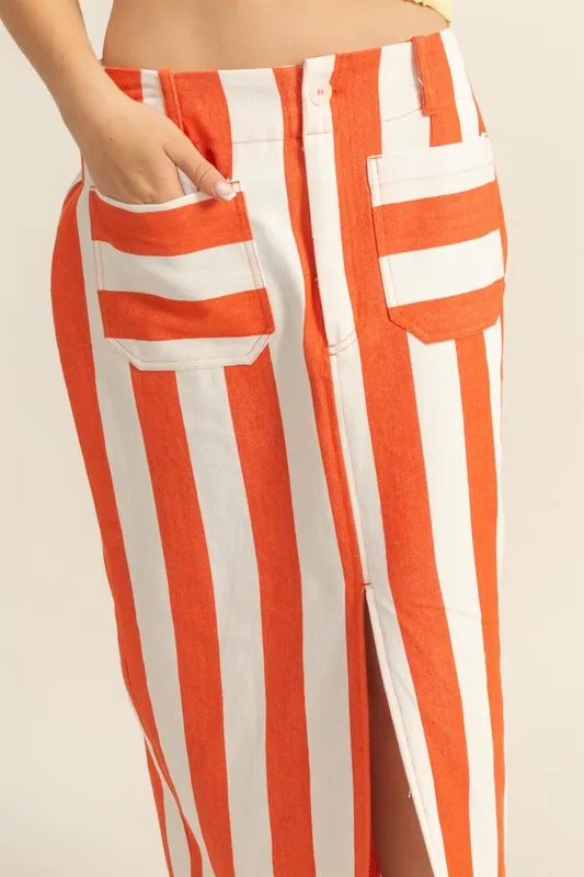 HYFVE Striped Pocket Detail Maxi Skirt