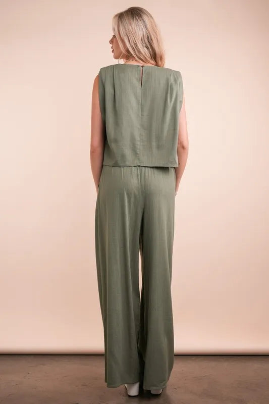 VERY J Solid Woven Top & Pants Set Outfit Sets