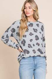 Gray BOMBOM Leopard Drop Shoulder T-Shirt | Daverri Fashions