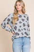 BOMBOM Leopard Drop Shoulder T-Shirt Gray