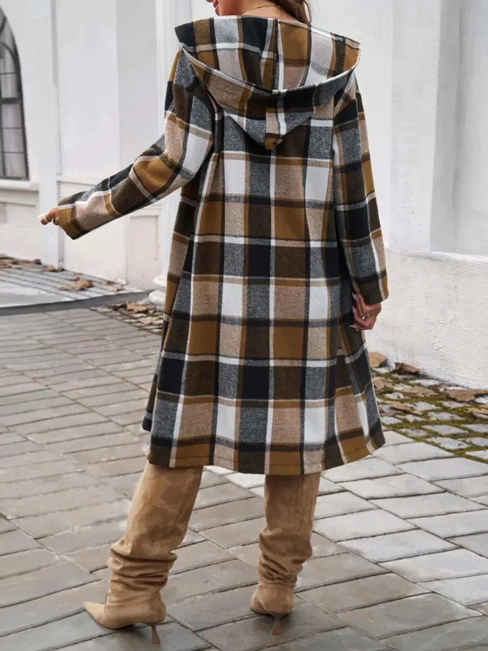 Devine Plaid Long Sleeve Hooded Coat - DAVERRI FASHIONS