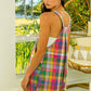 BiBi Bleached Vintage Plaid Wide Leg Overalls with Pockets Shortalls