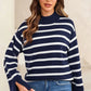 Striped Slit Drop Shoulder Sweater - DAVERRI FASHIONS