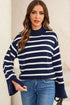Striped Slit Drop Shoulder Sweater - DAVERRI FASHIONS