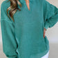 Notched Drop Shoulder Long Sleeve Sweatshirt - DAVERRI FASHIONS