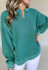 Notched Drop Shoulder Long Sleeve Sweatshirt - DAVERRI FASHIONS