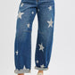 RISEN Mid Rise Ankle Length Relaxed Barrel Star Printed Jeans - DAVERRI FASHIONS