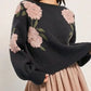 Floral Boat Neck Long Sleeve Sweater - DAVERRI FASHIONS