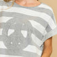 Umgee Peace Sign Patch Striped French Terry T-Shirt - DAVERRI FASHIONS