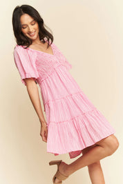 Davi & Dani Jacquard Checker Smocking Tiered Dress | Mini Dresses Daverri Fashions