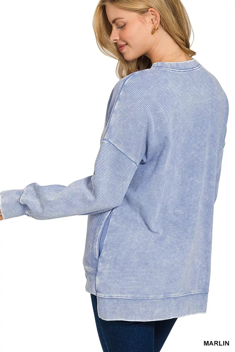 Zenana Full Size Acid Washed Double Ribbed Hi-low Sweatshirt Plus Size | Sweatshirts Daverri Fashions