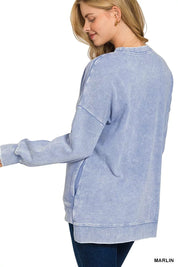 Zenana Full Size Acid Washed Double Ribbed Hi-low Sweatshirt Plus Size | Sweatshirts Daverri Fashions