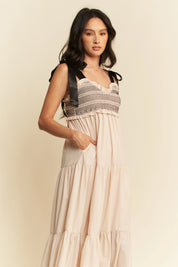 Davi & Dani Multi Contrast Smocked Bodice Straps Maxi Dress | Maxi Dresses Daverri Fashions