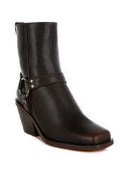 Brown Baccata Elevated Harness Detail Ankle Boots | Daverri Fashions
