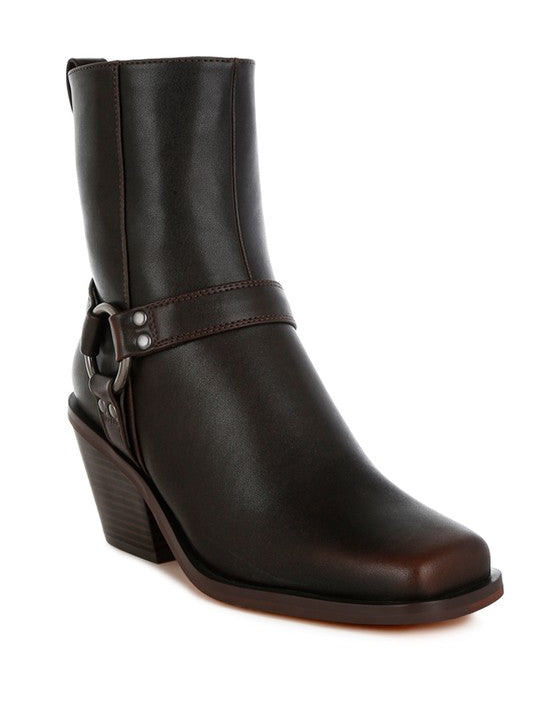 Brown Baccata Elevated Harness Detail Ankle Boots | Daverri Fashions