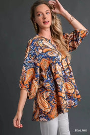 Umgee Mix Paisley Boho Tunic Blouse | Blouses Daverri Fashions