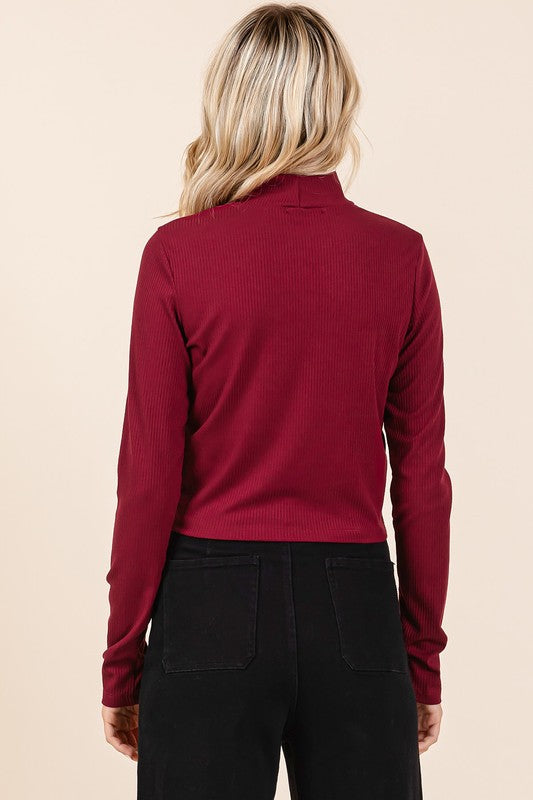 Mittoshop Mock Neck Rib Knit Long Sleeve Crop Top