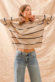 SO ME Stripe Crew Neck Basic Essential Sweater | Sweaters Daverri Fashions