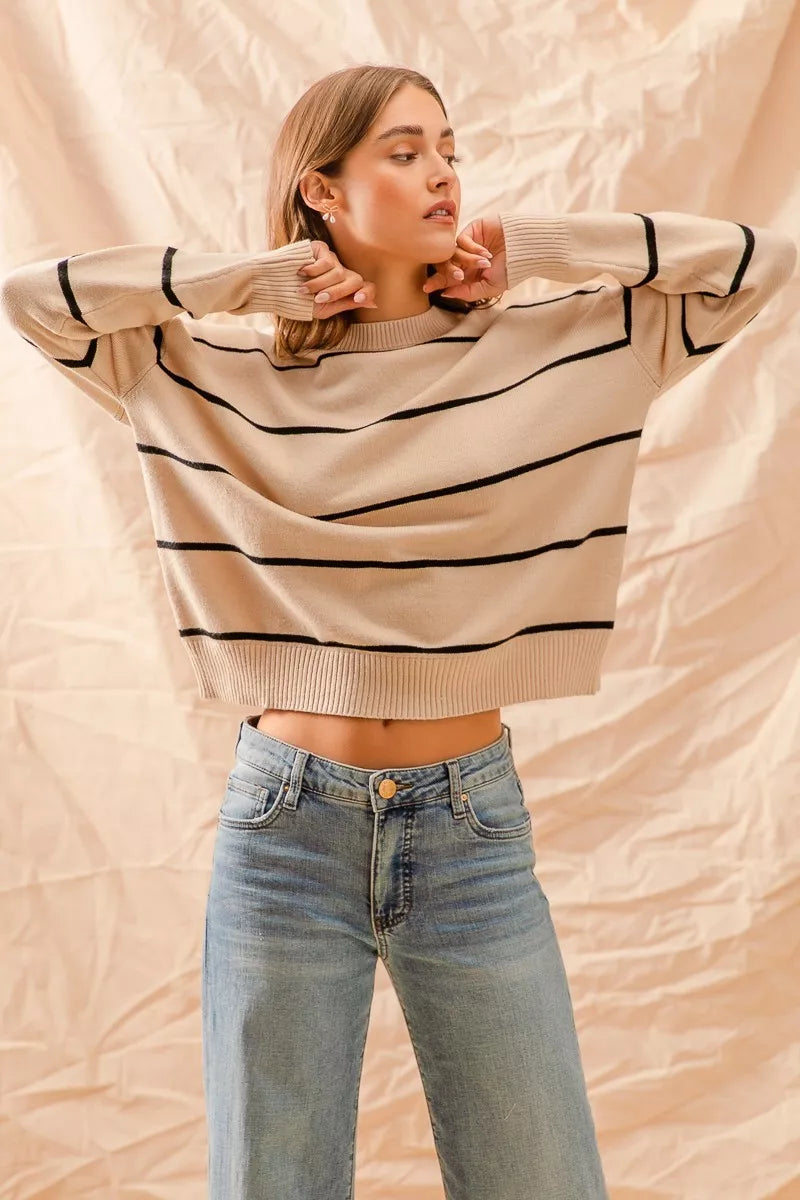 SO ME Stripe Crew Neck Basic Essential Sweater | Sweaters Daverri Fashions
