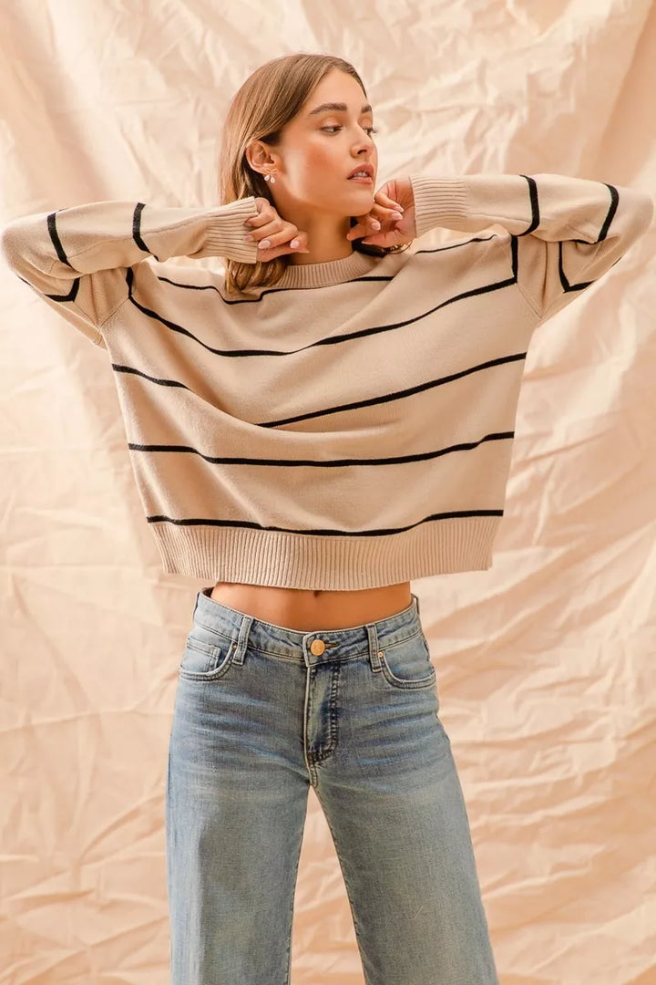 SO ME Stripe Crew Neck Basic Essential Sweater | Sweaters Daverri Fashions