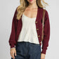 Umgee Chunky Cable Knit V-Neck Button-Up Cardigan Burgundy - DAVERRI FASHIONS