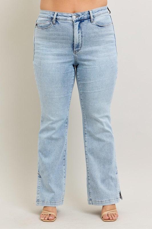 Judy Blue Tummy Control Vintage Wash Side Slit Slim Boot Jeans Jeans