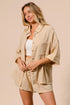 BiBi Crinkle Gauze Shirt and Short Set OATMEAL L Outfit Sets