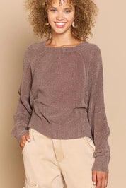 POL Round Neck Backless Sweater with Ribbed Edge | Sweaters Daverri Fashions