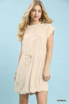 Umgee linen blend scallop hem mini dress in oatmeal color