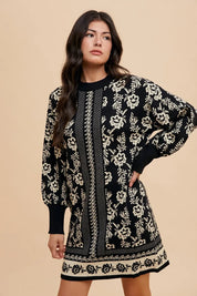 Black and white floral print Annie Wear long sleeve sweater dress