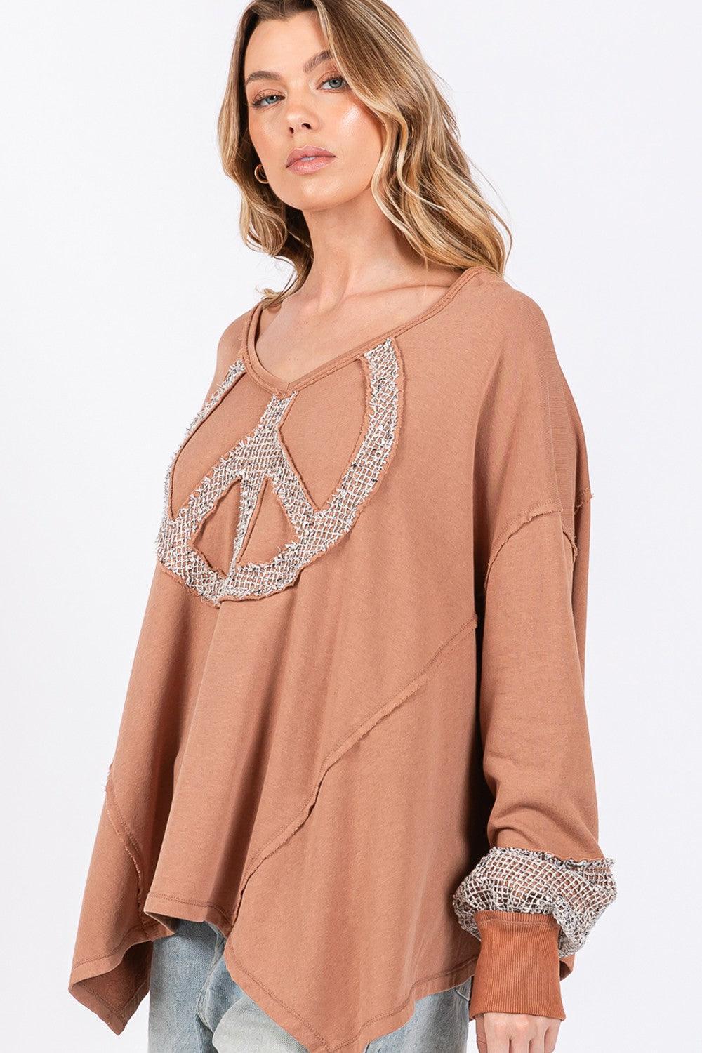 SAGE + FIG Peace Sign Mineral Wash Terry Top - DAVERRI FASHIONS