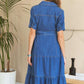 ADORA Tiered Button Down Tie Waist Short Sleeve Denim Dress - DAVERRI FASHIONS
