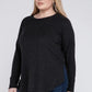 Plus Melange Baby Waffle Long Sleeve Top Plus Tops