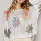 POL Flower Dropped Shoulder Long Sleeve Knit Top White
