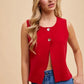 Annie Wear Metal Button Detail Crop Sweater Vest RED