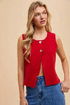 Annie Wear Metal Button Detail Crop Sweater Vest - DAVERRI FASHIONS