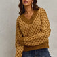 SO ME Color Block Textured Christmas Sweater V Neck Top - DAVERRI FASHIONS